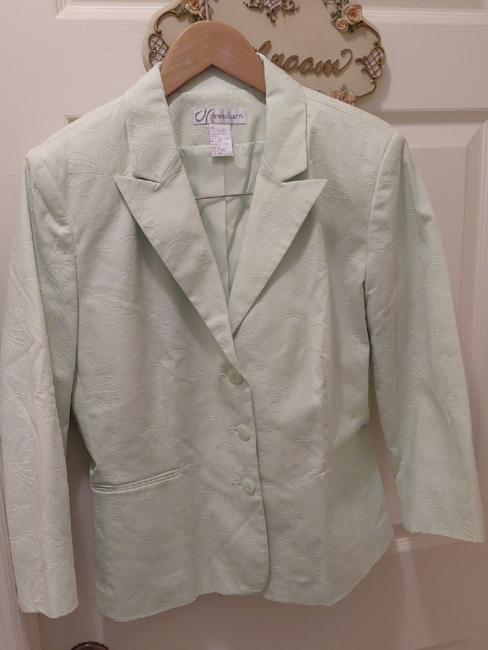 dressbarn Mint Green Floral-Embossed Notch Lapel Blazer